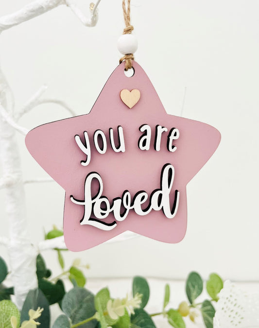 You Are Loved Hanging Wooden Star Decoration 6-Sweet Pea Wooden Creations