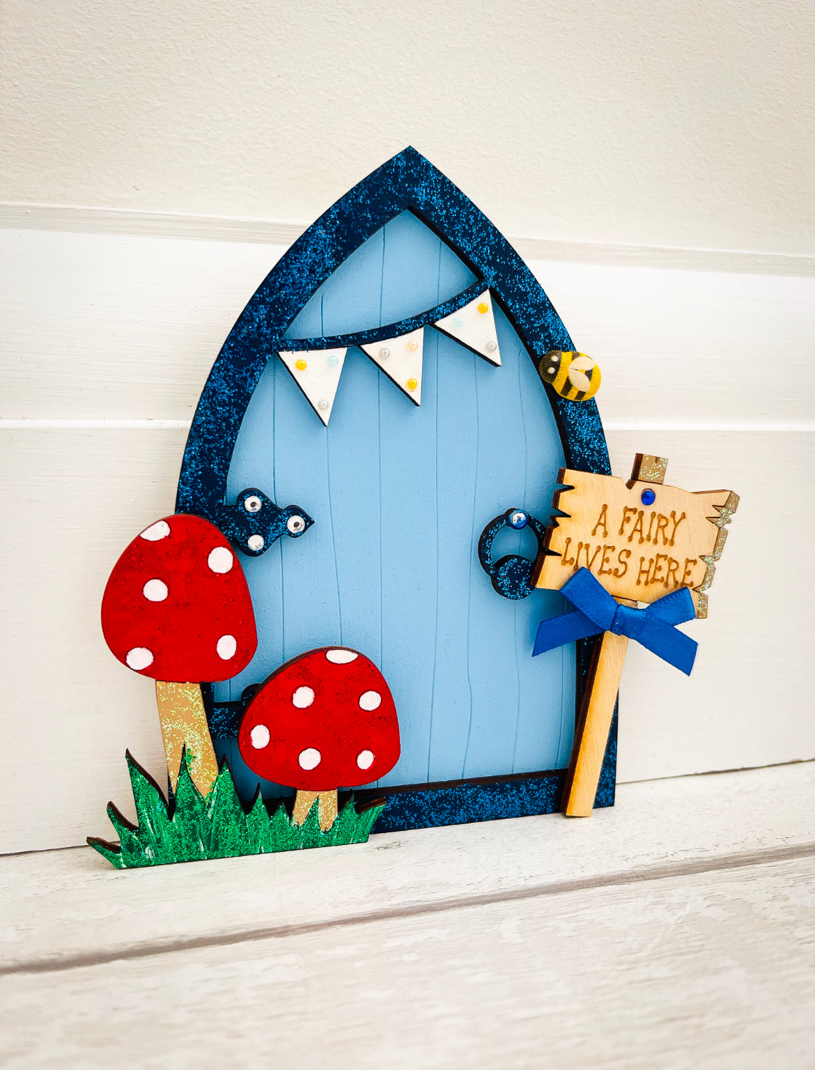 Blue Bunting Fairy Door