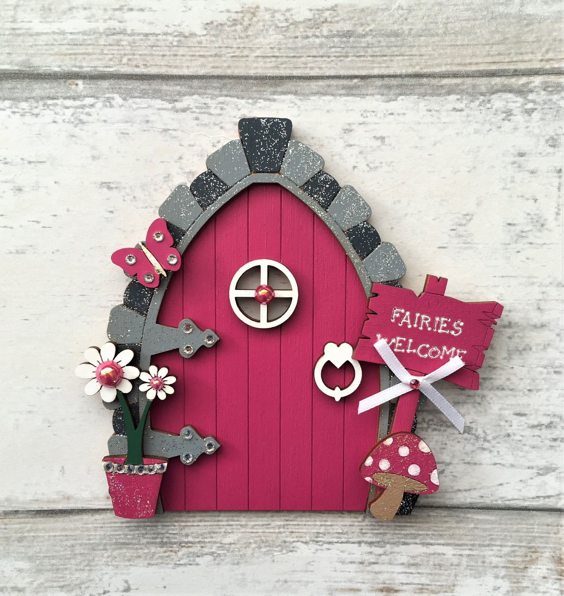 Fuschia Pink Wooden Fairy Door