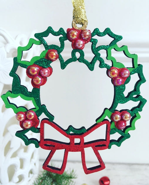 Wooden Holly Wreath Christmas Decoration