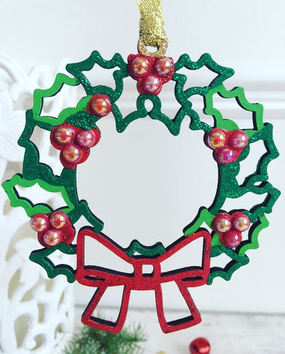 Wooden Holly Wreath Christmas Decoration