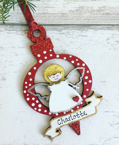 Personalised Angel Memorial Christmas Tree Decoration Bauble
