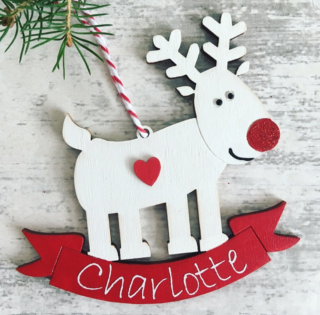 Personalised Wooden Reindeer Christmas Tree Decoration Bauble