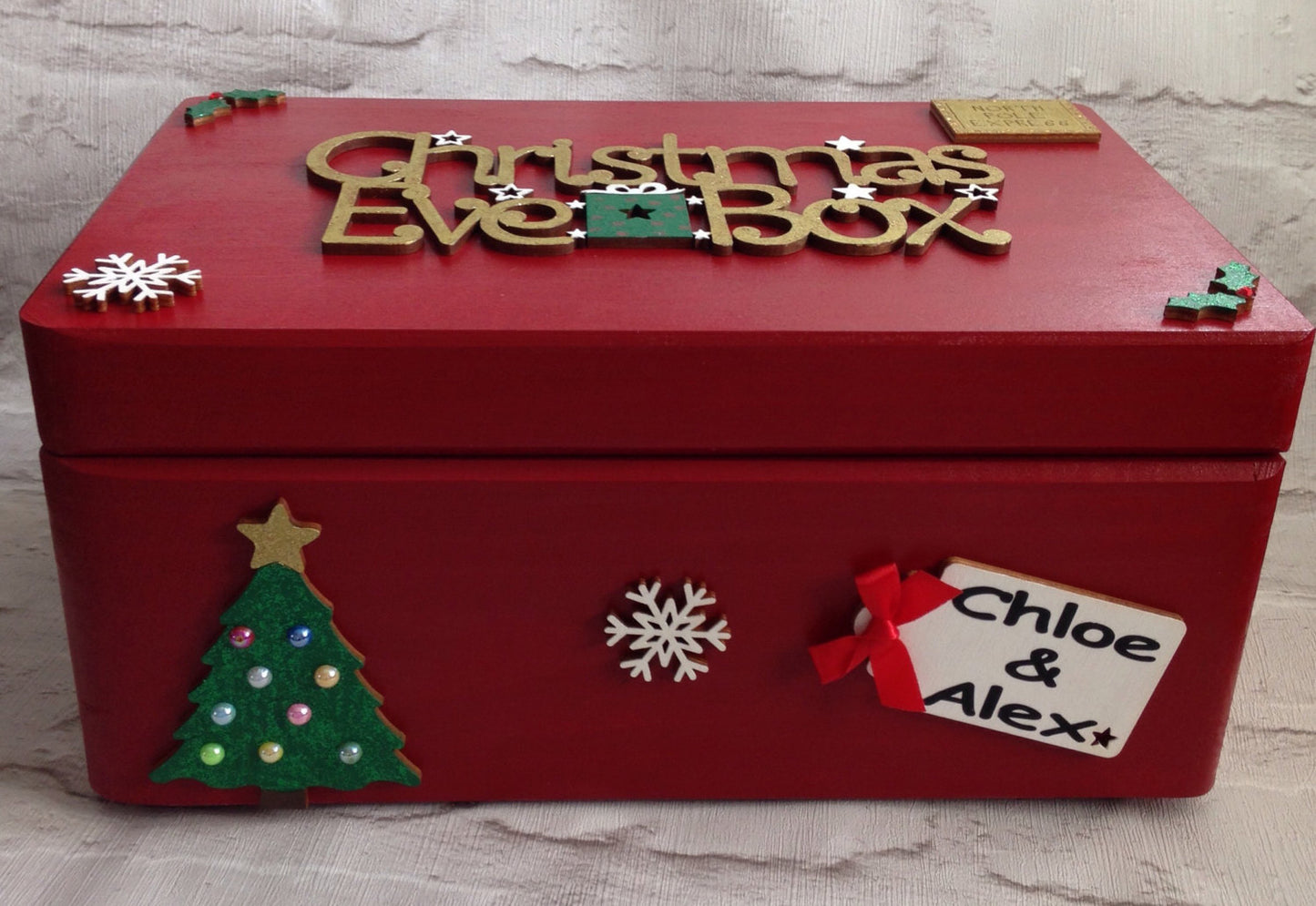 Personalised Red Wooden Christmas Eve Box