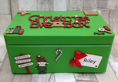 Personalised Green Elf Christmas Eve Box