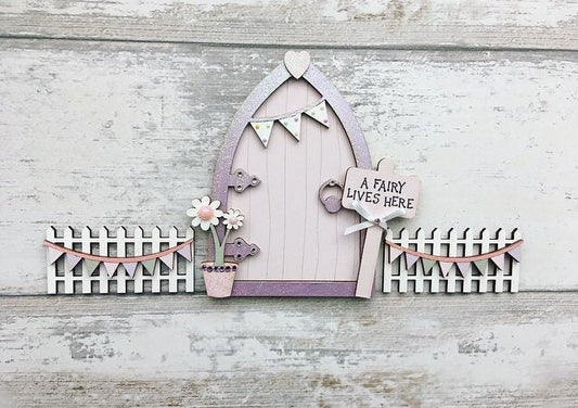 Lilac and Pink Bunting Fairy Door Set