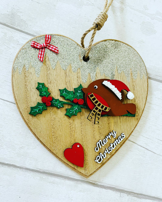 Christmas Robin Heart Hanging Decoration