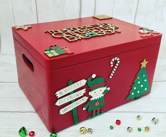 Personalised Large Red Elf Family Christmas Eve Box