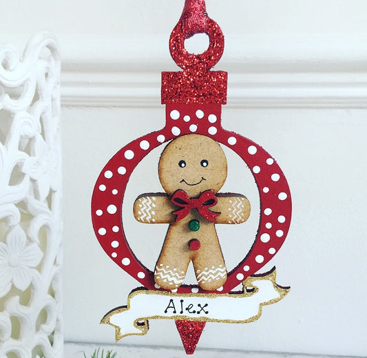 Personalised Gingerbread Man Christmas Tree Decoration Bauble