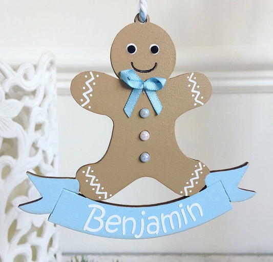 Personalised Gingerbread Man Decoration - Blue