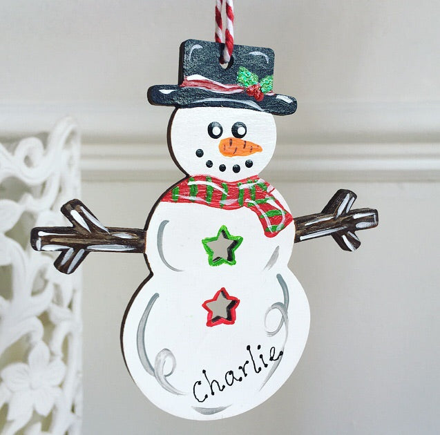 Personalised Traditional Snowman Christmas Tree Decoration Bauble