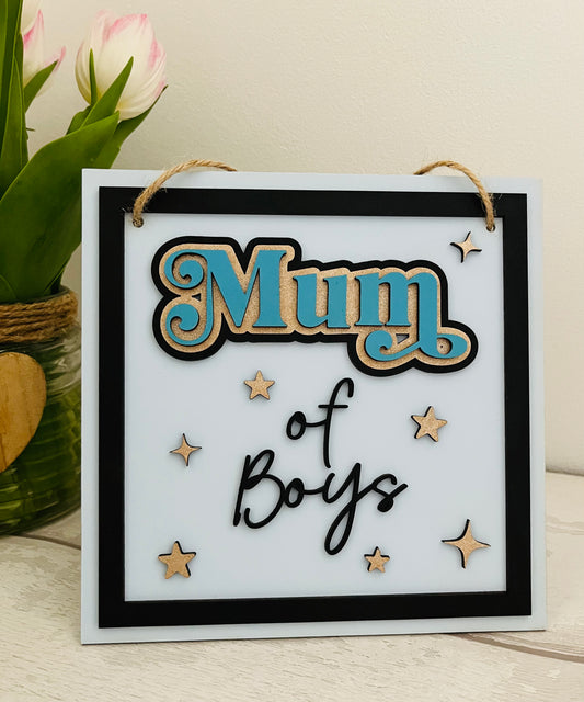 Mum Of Boys Hanging Decoration - Sweet Pea Wooden Creations