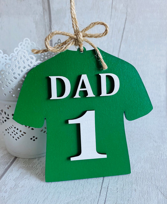Dad Green Wooden Football / Rugby Shirt Hanging Decoration