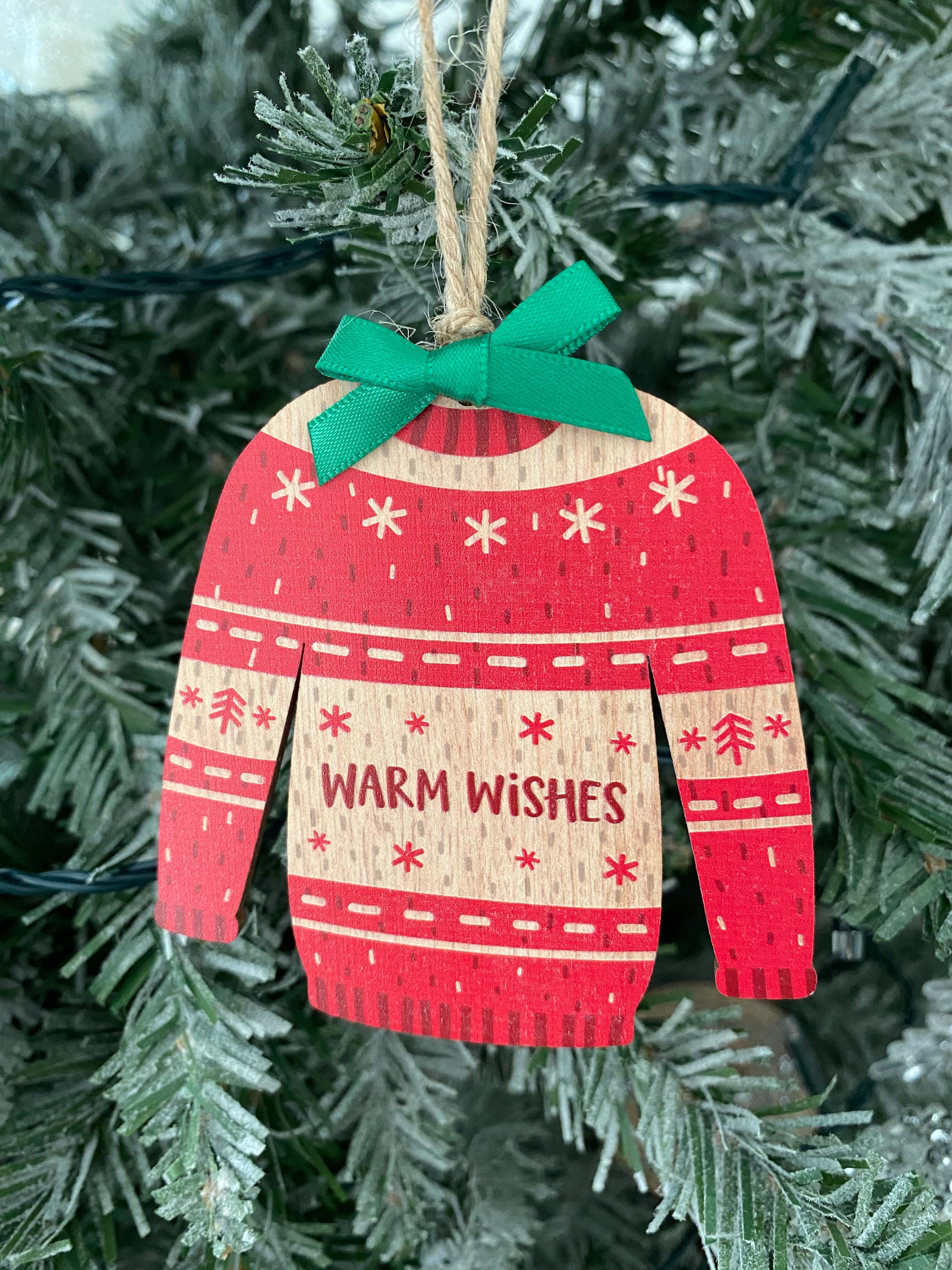 Christmas Jumper Tree Decoration Warm Wishes Sweet Pea Wooden