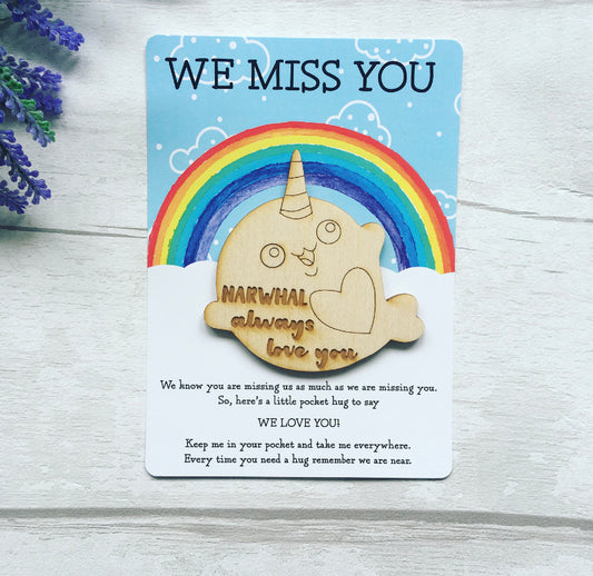 We Miss You Little Pocket Hug 'Narwhal Always Love You' Token Gift