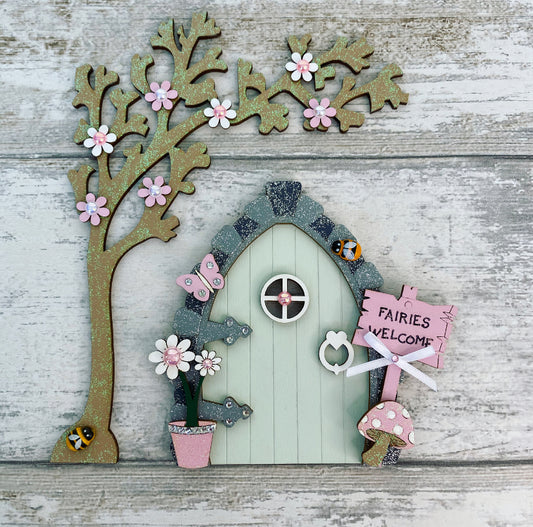 Sage Green Fairy Door With Tree