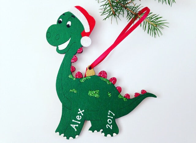 Personalised dinosaur christmas tree decoration