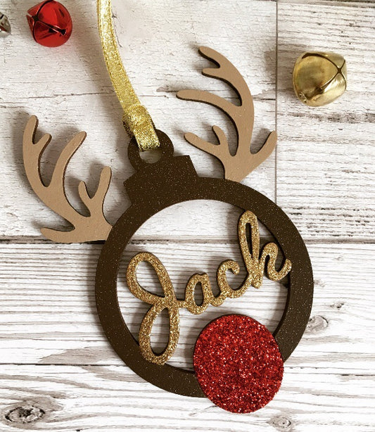 Personalised Rudolf Reindeer Christmas Tree Decoration Bauble