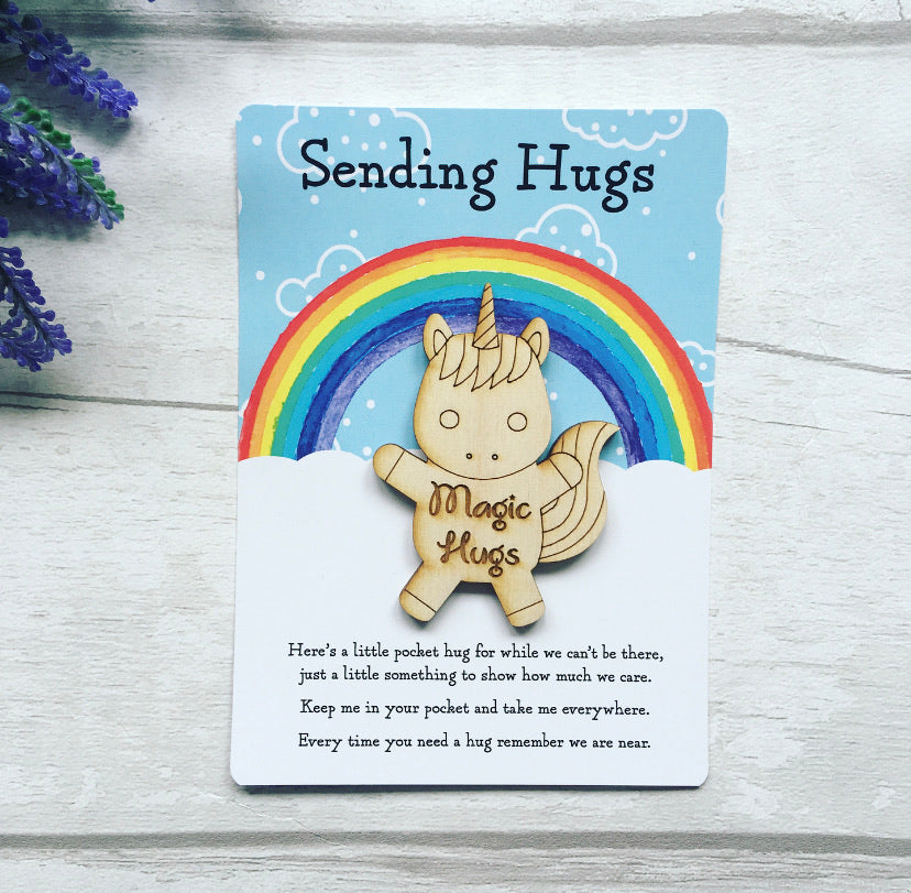 Little Pocket Hug, Unicorn Magic Hugs Token Gift, Thinking Of You, Send A Hug Postcard