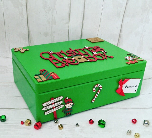 Personalised Green Elf Christmas Eve Box by