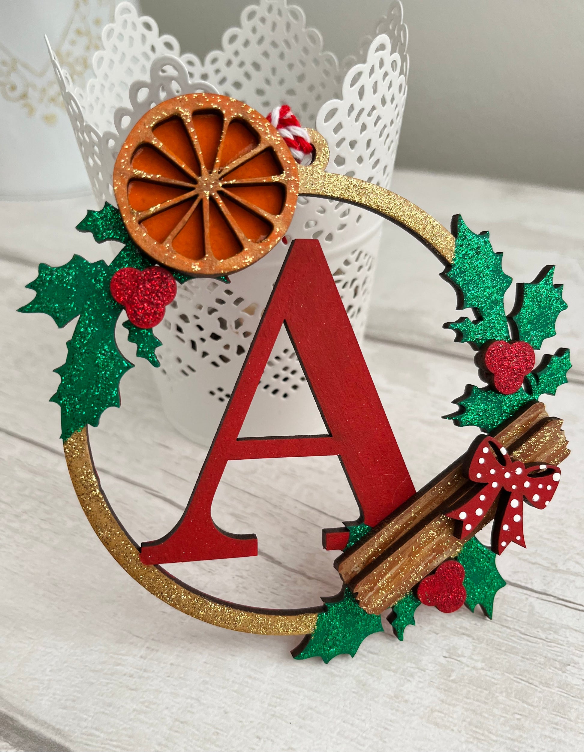 Hanging Christmas Tree Decoration, Initial - Sweet Pea Wooden Creations