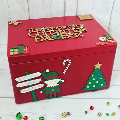Personalised Large Red Elf Family Christmas Eve Box