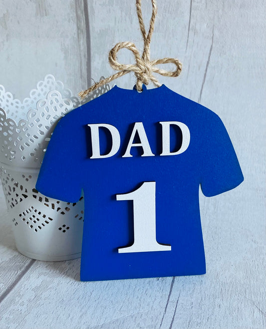 Dad Blue Wooden Football / Rugby Shirt Hanging Decoration