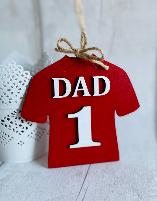 Dad Red Wooden Football / Rugby Shirt Hanging Decoration