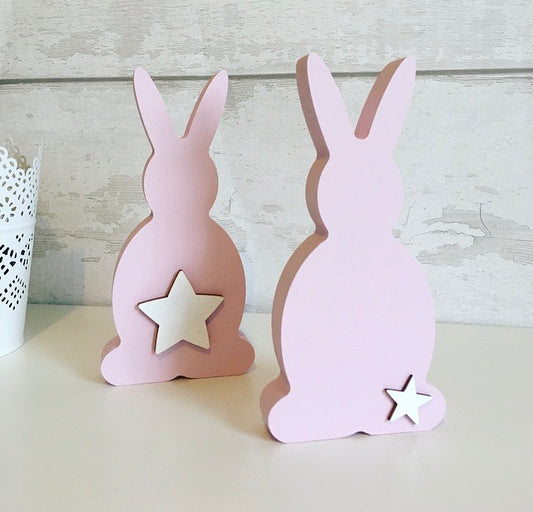 Pink Wooden Bunnies, Freestanding, Nursery Decor