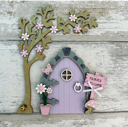 Lilac & Pink Fairy Door With Tree