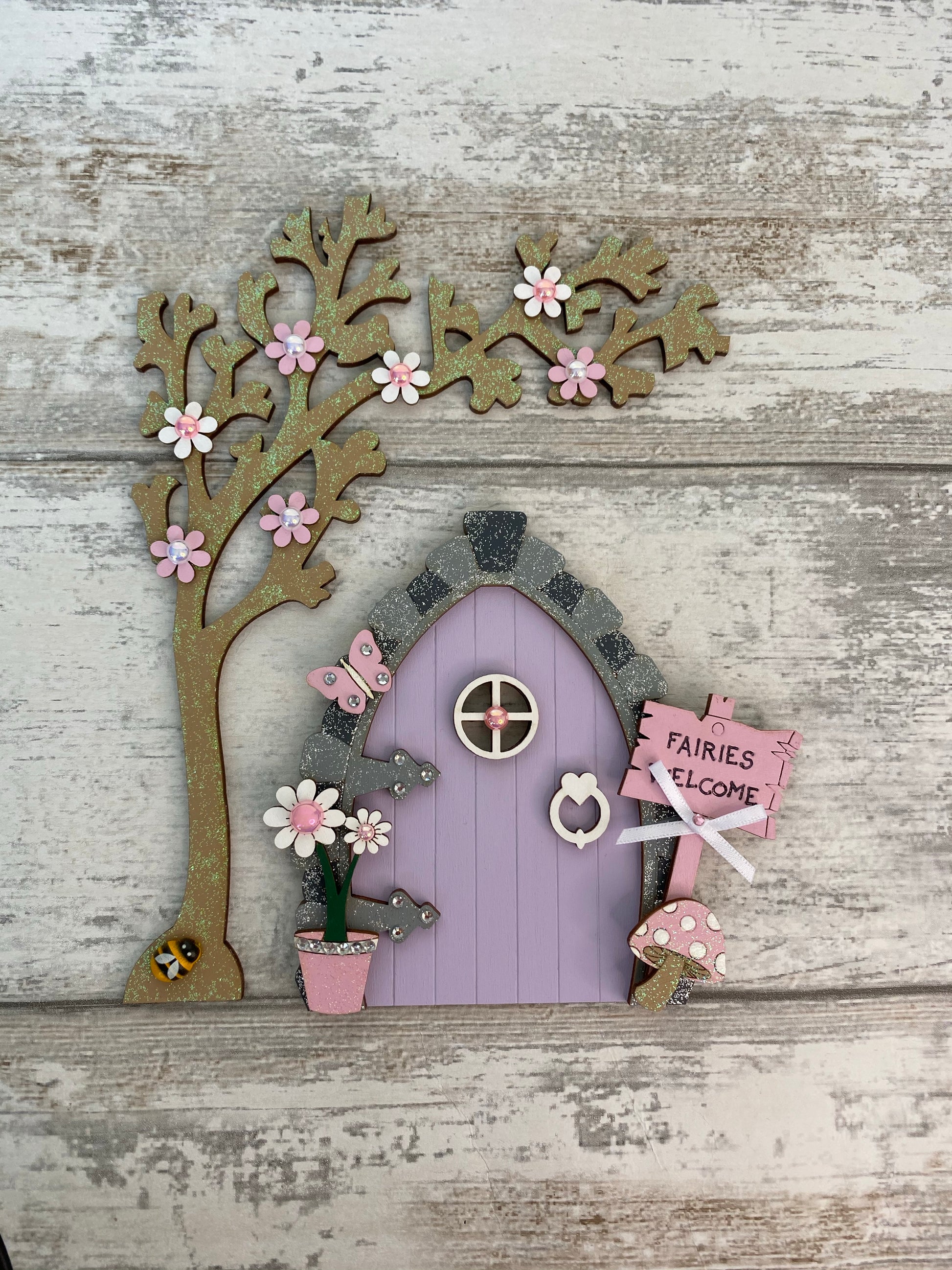 Lilac & Pink Fairy Door And Tree