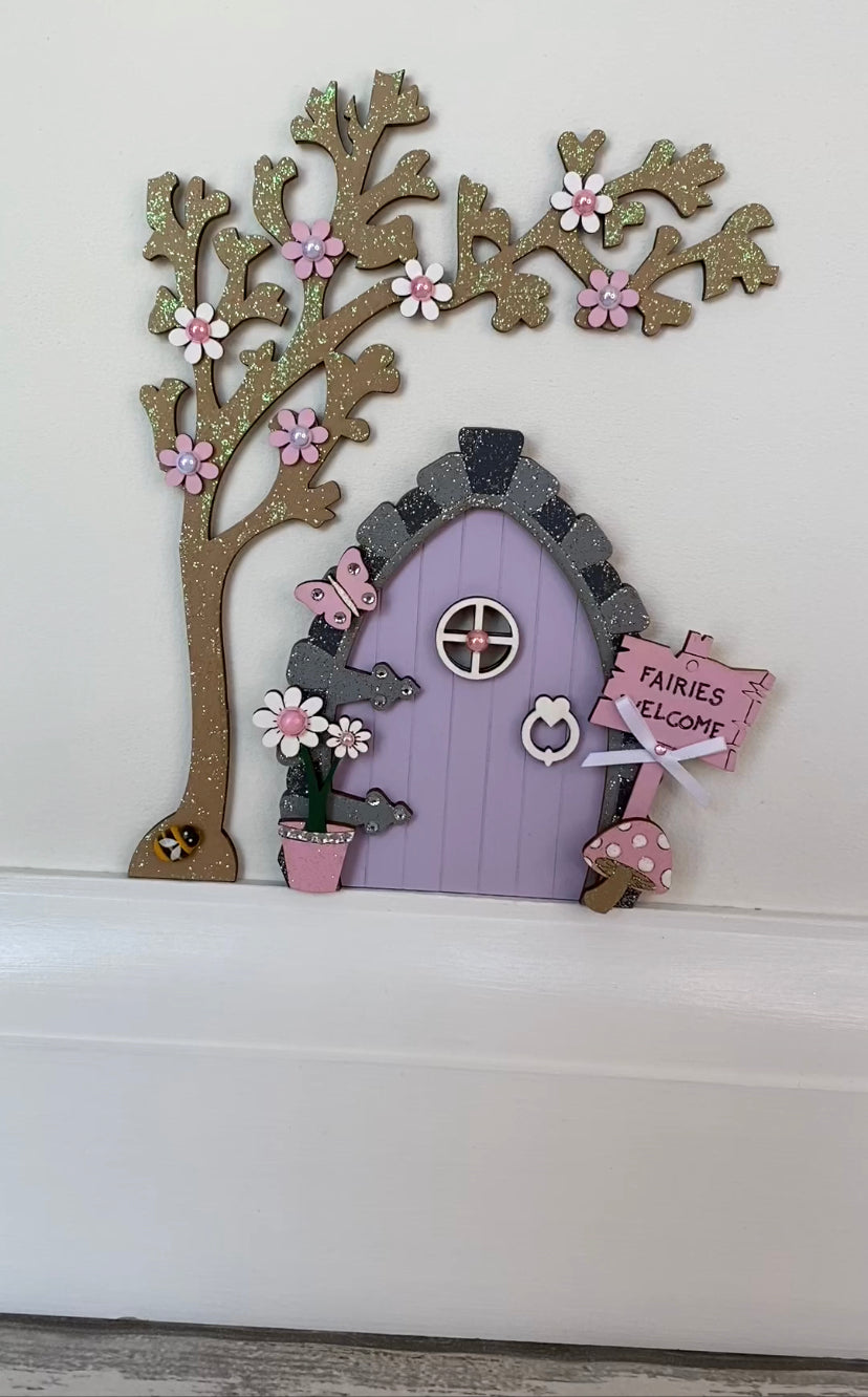 Lilac & Pink Fairy Door For Skirting Board