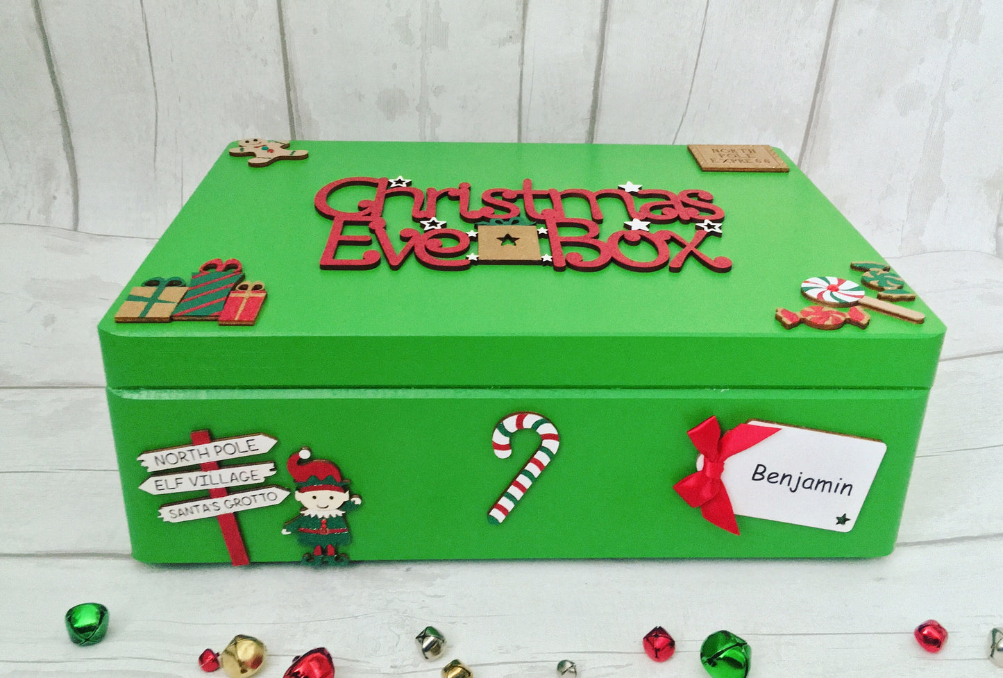 Personalised Green Elf Christmas Eve Box by
