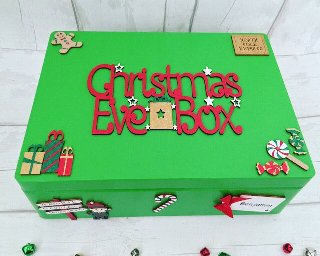 Personalised Green Elf Christmas Eve Box by
