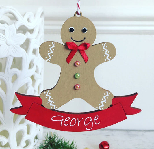 Personalised Gingerbread Man Decoration - Red