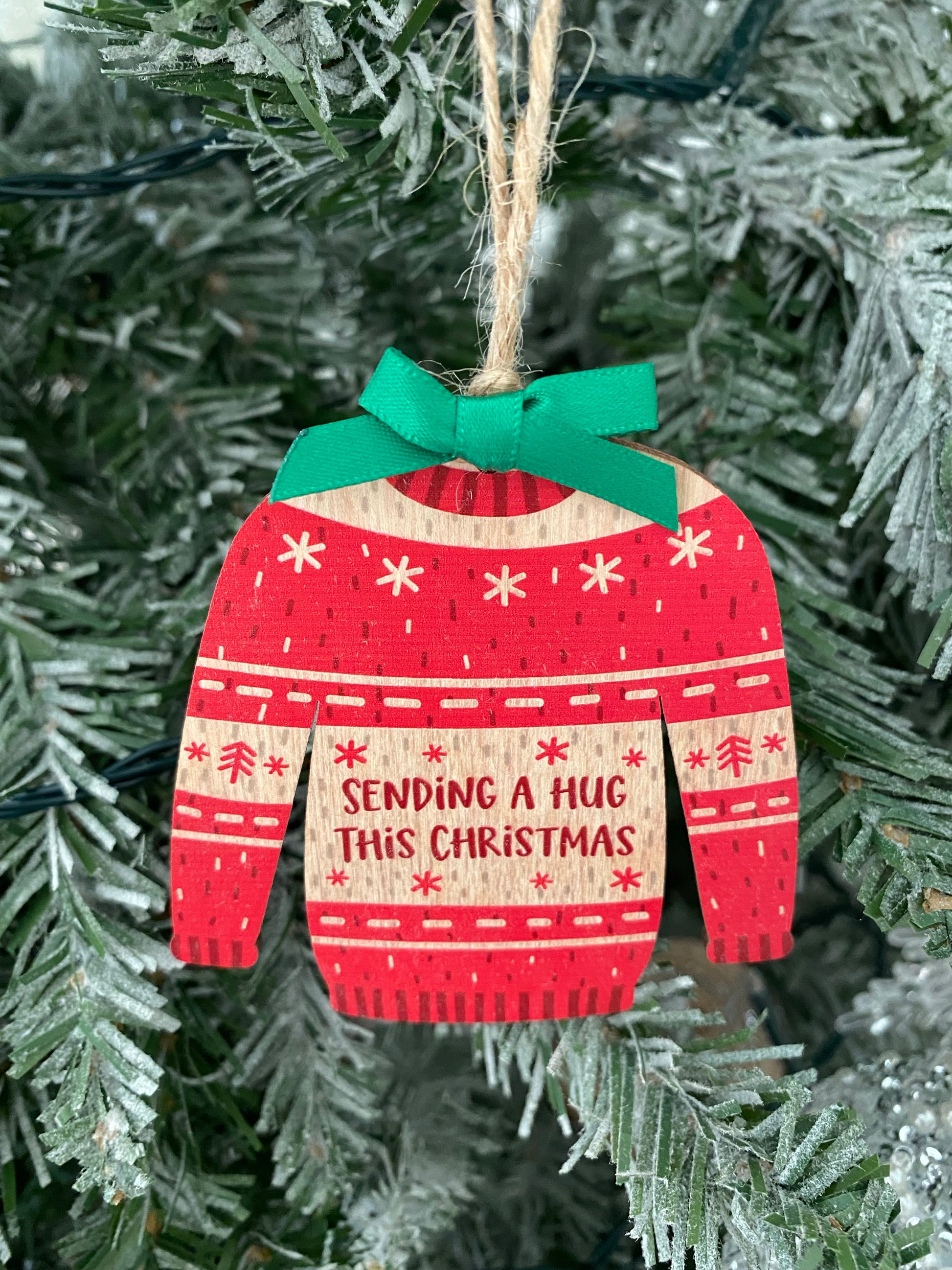 Christmas Tree Decoration - Send A Hug This Christmas - Sweet Pea Wooden Creations